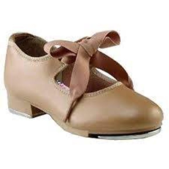 Award TS110 Adult Size 6.5M (Fits Size 6) Tan Citation Ribbon Tie Tap Shoe - Picture 1 of 1